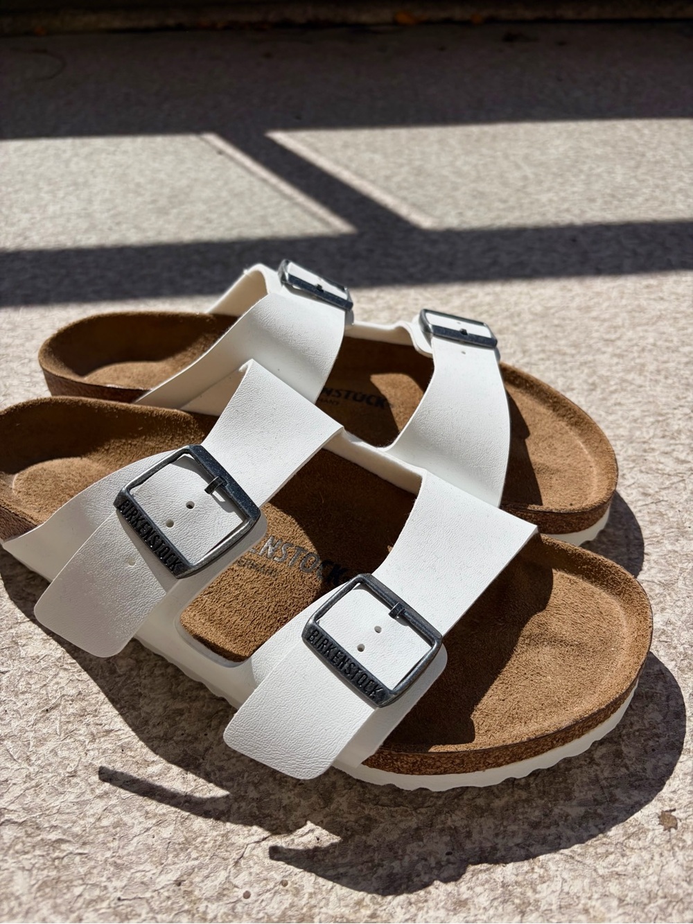 Birkenstock White Arizona Two-Strap Sandals